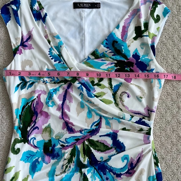 Lauren Ralph Lauren Paisley Floral Pleated Jersey Dress Multicolored 8 Office - Picture 13 of 13